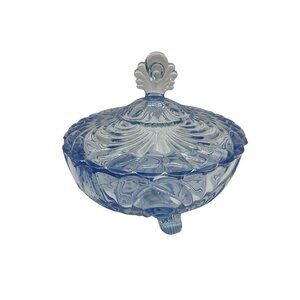 Cambridge Vtg Caprice Moonlight Blue 3Footed Covered Candy Dish w/Ornate Finial
